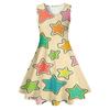 Aliexpress Ropa para Niñas con Impresión Digital 3D Vestido de Princesa Estrella de Cinco Puntas Asimétrico Casual Cuello Redondo Sin Mangas