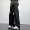 Pantalones deportivos de paracaidista finos plisados retro americanos para hombre, pantalones casuales de pierna recta de seda helada sueltos versátiles de pierna ancha de moda