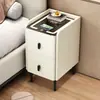 Mesa de cabeceira inteligente ultra-estreita, madeira maciça, multifuncional, pequena, simples, moderna, armário de cabeceira multifuncional com carregamento sem fio