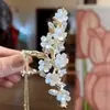 Nuevo Pinza de Agarre con Borla de Jazmín Estilo Chino Antiguo para Lirio Orquídea Pinza para el Cabello para Accesorios del Cabello Pinza de Tiburón para la Parte Posterior de la Cabeza Pinza de Flor