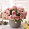 Flores Artificiales Transfronterizas para Decoración de Bodas, Pequeños Ramilletes de Rosas de Seda, Decoración del Hogar Rosas Persas Artificiales de 5 Cabezas