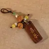 Chaveiro de Madeira de Roseira Esculpido Dourado com Argola para Pendurar para Atrair Riqueza, Boa Sorte e Segurança Pingente Simples
