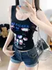 Atuendo de Chica Dopamina: Camiseta sin mangas con estampado de dibujos animados para mujer, ajuste slim de verano, top corto que revela el ombligo, estilo 'hot girl'