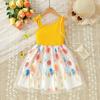 Comercio Exterior Transfronterizo Verano Nuevo Falda Floral de Niñas Falda de Tirantes con Hombro Descubierto Sin Mangas Vestido Infantil Descubierto por la Espalda