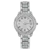 Relógio Feminino Popular de Moda Cravejado com Diamantes, Relógio de Quartzo Romano, Estilo Pulseira, Relógio de Moda de Luxo para Meninas