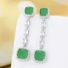 Celebridade da Internet Europeia e Americana Estilo Vintage Algodão Brincos Esmeralda Brilhantes Quadrados de Diamante Brilhantes Moda Versátil Brincos Longos com Base