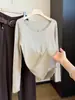 Camiseta básica de punto de lana con volantes estilo coreano para mujer, nueva camiseta versátil de cuello redondo ajustada para otoño