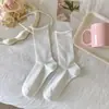 Meias estilo miu estilo ballet malha legal franzidas meias femininas algodão puro cano médio primavera e verão estilo fino meias longas ins femininas