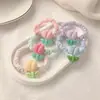 Cuerda para el pelo de flor de tulipán con corazón de niña linda, anillo para el pelo de seda helada de intestino delgado, banda elástica de alta elasticidad, cuerda para el pelo de cola de caballo, accesorios para el pelo