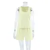Estilo Nuevo Otoño e Invierno Europeo y Americano Transfronterizo Chaleco Amarillo Sin Mangas Shorts Que Se Pueden Usar Afuera, Conjunto Casual de Dos Piezas Moda Tejido Ropa de Casa para Mujer