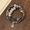 Pulseras Apilables de Estilo Étnico, Pulseras de Perlas de Cerámica de Jingdezhen, Joyería de Nicho de Doble Capa, Tejido a Mano, Artístico y Retro