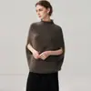 Nuevo Top de Capa de Cachemira sin Costuras para Mujer Otoño/Invierno Holgado Estilo Perezoso Cuello Medio Alto Tejido Delgado sin Mangas Top de Murciélago