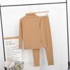 Transfronteiriço 2024 Conjunto Quente Espesso de Lã Dupla Face Feminino Gola Semi-alta Slim-fit Roupa Interna Outono Inverno Conjunto de Duas Peças