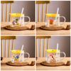 Caneca de Café da Manhã Fofa de Desenho Animado com Escala, Copo de Vidro para Crianças, Canudo para Misturar Leite, Copo de Água Fofo Estampado com Alça