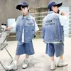 Conjunto de Moda de Verano para Niños Estilo Chino con Chaleco Elegante, Nuevo Conjunto de Dos Piezas de Mezclilla