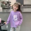Camiseta Manga Longa Estampa de Desenho para Bebê Menina Gola Redonda Casual Camada Base de Algodão Puro Novidade Primavera Outono