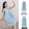 Pijama de Verano para Mujer, Estilo Nuevo, sin Mangas, Fresco y de Alta Gama, Holgado y Sencillo, Color Sólido, Ropa para el Hogar, con Almohadillas en el Pecho y Tirantes