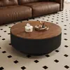 Mesa de centro redonda de losa de roca estilo vintage para salas de estar pequeñas, juego de mesa de centro moderno minimalista de madera de nogal para uso doméstico