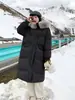 Casaco feminino de algodão com enchimento de plumas, comprimento médio, novo estilo inverno 2026, doce e macio, com gola grande de pelo, capuz e forro espesso para aquecimento, moderno