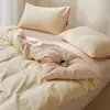 100% Algodón Color Sólido Estilo Diseñador Alta Densidad de Hilos Alta Densidad Algodón de Fibra Larga Algodón Cepillado Borde Ancho Juego de Cama de Cuatro Piezas Diseño a Doble Cara