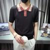 Venta al por mayor de fábrica verano manga corta para hombre lujo ligero ocio alto sentido solapa color de contraste tejido fino POLO camiseta transpirable