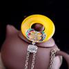 Joyería de Plata S925 Esmalte Quemado Resina Calcedonia Amarilla Colgante Accesorio para Suéter Estilo Étnico Colgante para Mujer