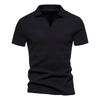 Camiseta de Verano de Manga Corta para Hombre Lel Color Sólido Retro Elástica Moderna Cuello en V Ajustada Camiseta Simple Transfronteriza