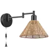 Lámpara de Pared de Cuerda de Cáñamo Bambú Amazon Transfronteriza Enchufe Interruptor de Balancín Lámpara de Pared de Ratán Lámpara de Mesita de Noche de Dormitorio Lámparas Bohemias