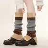 Polainas color block, meias de tricô para outono e inverno em cores contrastantes para panturrilha, estilo y2k hot girl, (Bordô) marrom, polainas japonesas de boca larga