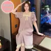 Roupão fofo para menina mulheres com bojo verão estilo princesa coreana 6535 algodão manga curta pijama tamanho grande 220kg roupas de casa