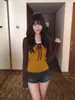 Camiseta de Manga Larga con Estilo Coreano, Color Contrastante, Lunares, Patchwork, Cordones, Cuello en V, Falso Dos Piezas para Mujer, Otoño Chic, Adelgazante, Top Versátil