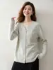 Fio com bolinhas coloridas, gola cortada com tesoura, cardigã de cashmere para mulheres, solto e emagrecedor, suéter de tricô versátil, peça de outer wear macia e confortável para outono e inverno