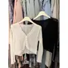 Novo Cardigã de Tricô com Xale de Seda Gelada de Verão para Mulheres, Peça Externa Simples Francesa Fina com Proteção Solar e Decote V