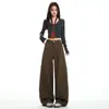 Jeans de Mujer Color Marrón Maillard-Café para Otoño/Invierno 2026 Transfronterizos, Retro Americano Lavado Desgastado Sueltos Rectos de Pierna Ancha