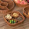 Cesta de picnic de ocio para exteriores de imitación ratán, plato de frutas, cesta con compartimentos para snacks, cesta para frutos secos, cesta para almacenamiento de snacks para sala de estar