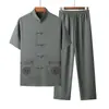 Traje Tang Masculino de Manga Curta Verão Terno Pai Meia-idade e Idosos Estilo Chinês Leve Solto túnica Hanfu Terno Avô