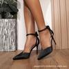 Zapatos de Tacón Alto Apuntados de Exportación de Talla Grande Europea y Americana, Tacones Ultra Altos, Nuevos Sandalias de Tacón de Aguja Estilo Verano con Correa de Lazo