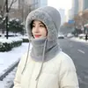Gorro de Lana Tejido Cálido con Felpa para Montar al Aire Libre en Invierno, Gorro para Mujer, Máscara, Bufanda, Pasamontañas Integrado