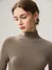 Suéter de lana de hilado fino Yangzi para mujer, 100% lana pura, cuello alto, corte ajustado, manga larga, capa base fina, top sin costuras