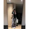 Jeans auténticos de mezclilla lavada de alta resistencia estilo retro americano para hombre, pierna ancha recta holgada, talla grande, pantalones casuales de largo hasta el suelo