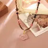 Collar de Piedras Naturales de Colores con Cuentas para Mujer, Colgante de Nube de Jade Rosa, Estilo de Lujo Ligero de Gama Alta, Nueva Cadena para Clavícula Otoño-Invierno
