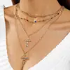 Collar con Colgante de Cruz Hueca Vintage Incrustada de Diamantes Transfronterizo Europeo y Americano, Zirconia Cúbica Multicapa en Forma de Y Estilo Gótico