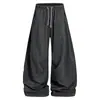Calças de paraquedista cinza plissadas estilo americano para homens e mulheres, calças compridas leves de secagem rápida retrô de verão, calças de rua hip-hop jazz