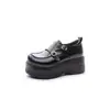 Sapatos Birkenstock-Style Femininos Mocassins Plataforma Reta Sola Grossa Versátil Sapatos de Princesa Petite Primavera e Outono Sapatos de Couro com Aumento de Altura 9cm