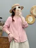 Camisa nueva de manga larga con cuello y botones para mujer, de gasa de algodón, top casual holgado y agradable para la piel, algodón puro 87343