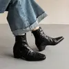 Botines Cuadrados de Cuero Genuino Gruesos para Otoño e Invierno, Comercio Exterior Transfronterizo, Botas Martin Negras Silenciosas de Suela Suave y Parte Superior Suave
