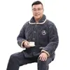 Pijama de invierno para hombres de mediana edad y ancianos, forro polar de coral, acolchado de algodón, chaqueta acolchada cálida, franela, traje de ropa para casa para papá