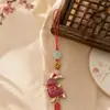 Lindo Colgante Llavero Conejo Corredor Brocado Canción Colgante para Bolso Hecho a Mano Estilo Chino Adorno de Conejo de Jade Regalo de Vacaciones