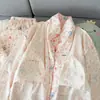 Conjunto de Pijama de Algodão Nuvem Plus Size para Mulheres Cheinhas, Lapela, Cachorrinho Bordado, Roupa de Casa para Primavera/Outono, Conjunto de Duas Peças, Em Estoque, Fornecimento Direto