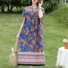 Novo Vestido de Algodão e Seda para Mulheres no Verão, Estilo Mãe Jovem, Estilo Étnico de Luxo, Saia Longa com Barra Larga, Vestido de Praia para Férias